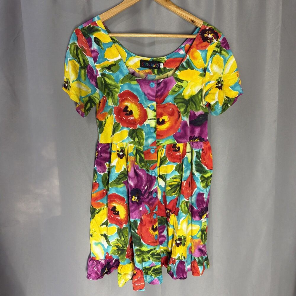 Jams World Women’s Floral Dress Size Small Bright Hawaiian Print Colorful Bright